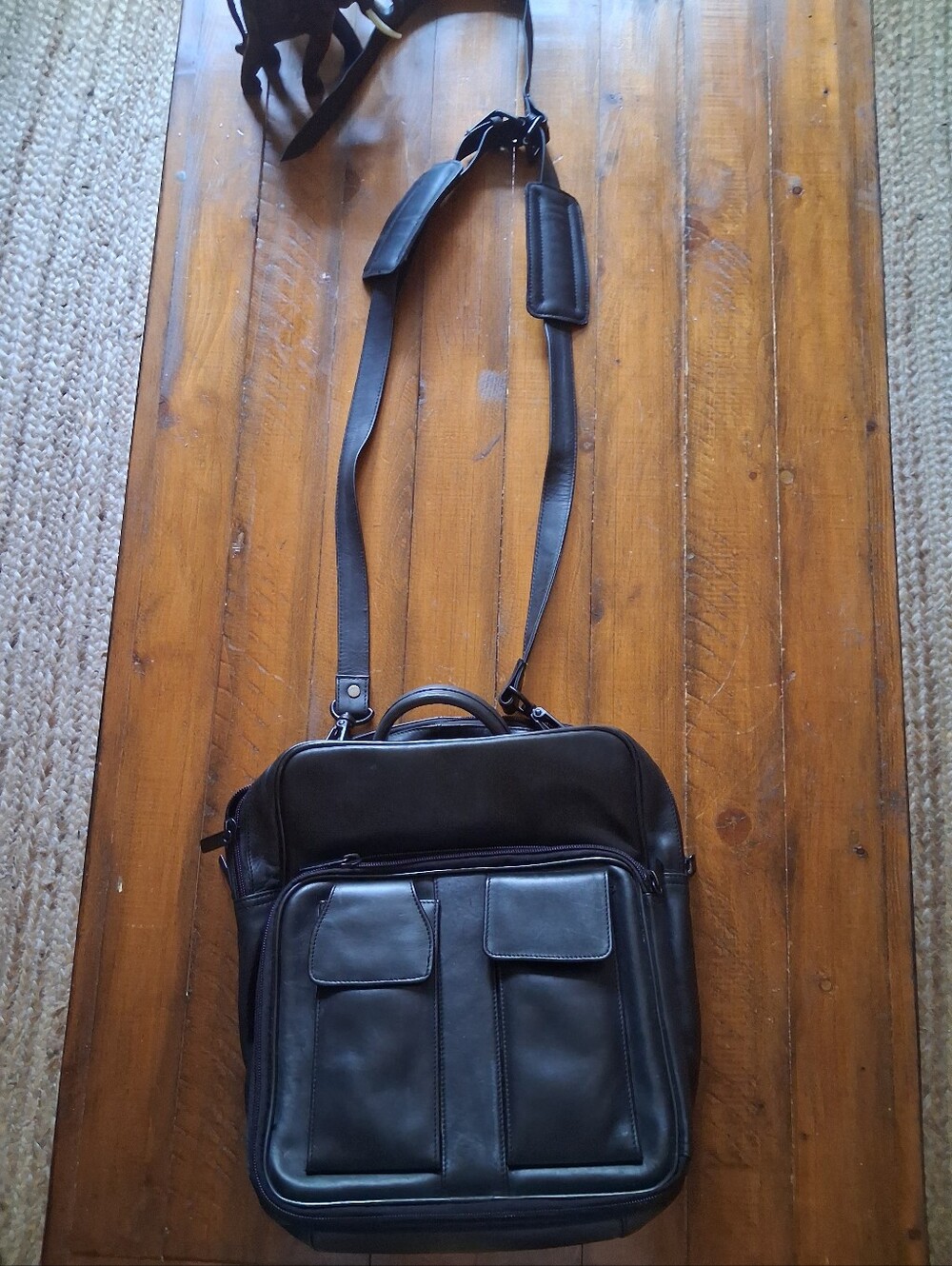 Classic Black Leather Crossbody Briefcase Bag